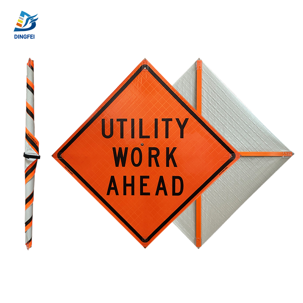 36 Inch Reflective Utility Work Ahead Roll Up Traffic Sign - 